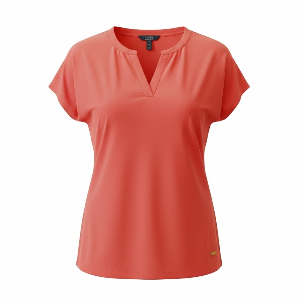 Jones Of New York Split Neck Tangerine Cap Sleeve Top Size M.